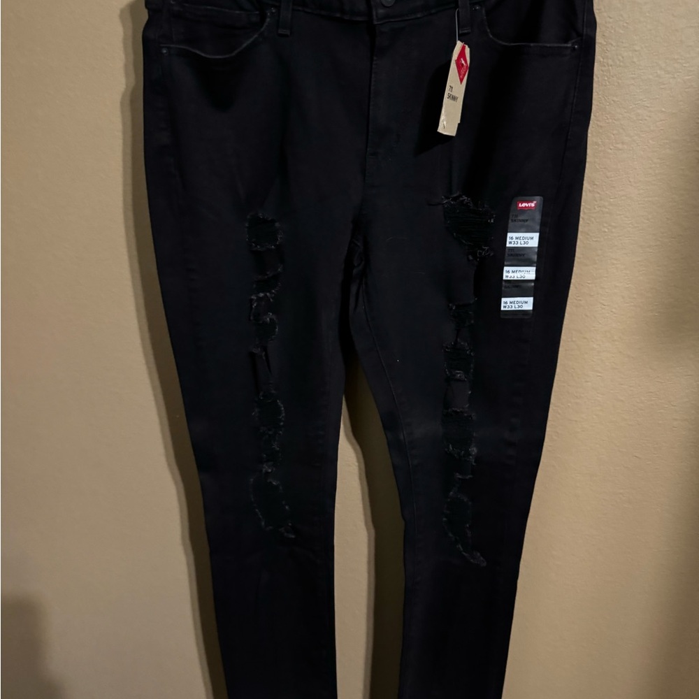 Levi's Black Skinny Distressed Jeans 33x30